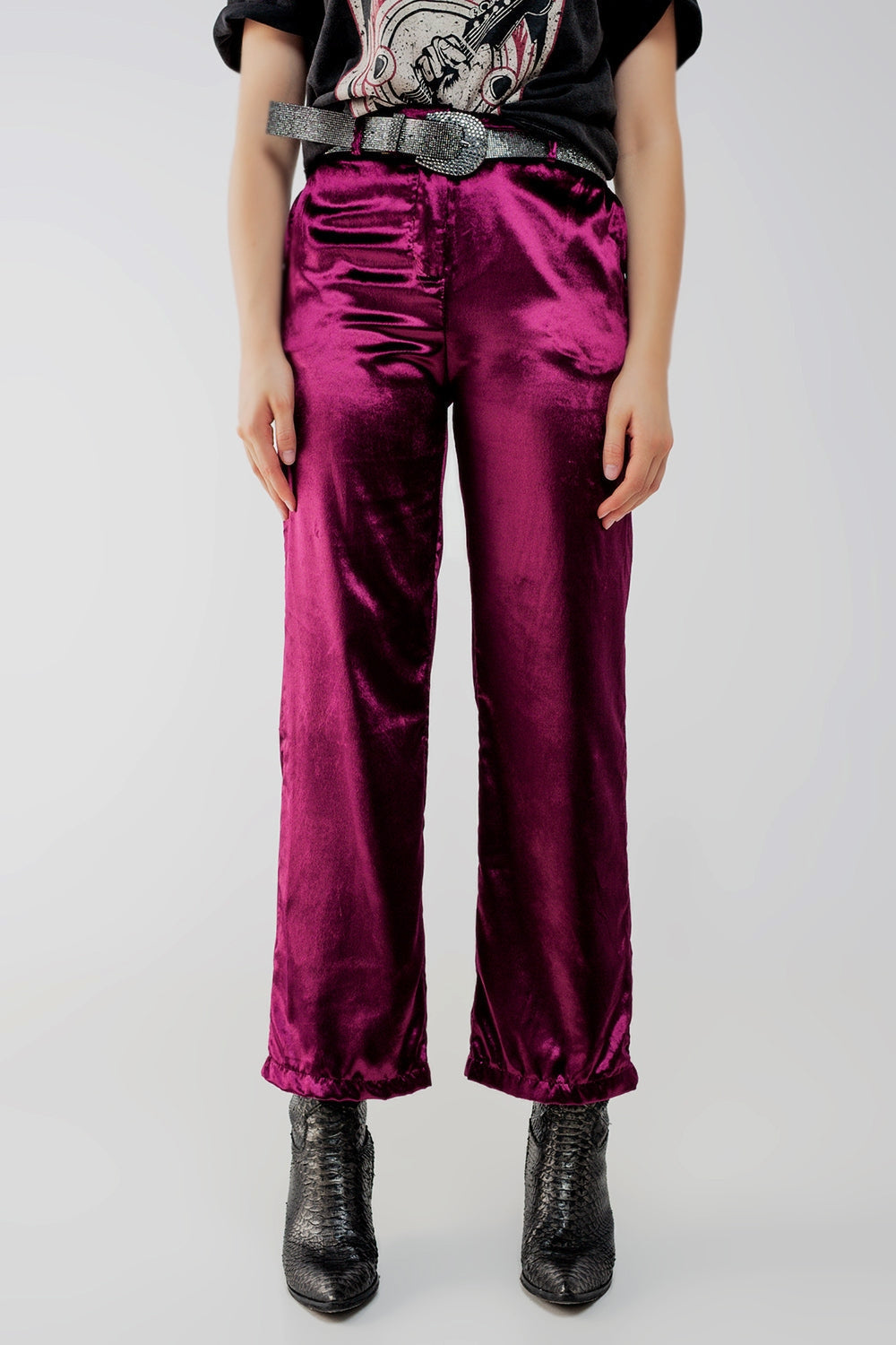 Purple Straight Leg Velvet Pants - Festigal