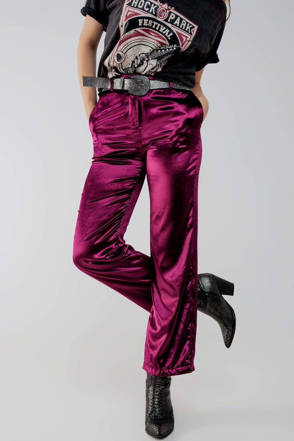 Purple Straight Leg Velvet Pants - Festigal