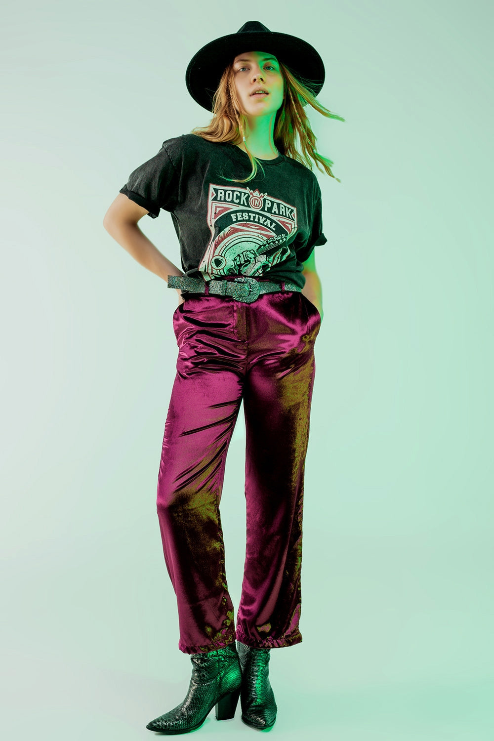 Purple Straight Leg Velvet Pants - Festigal