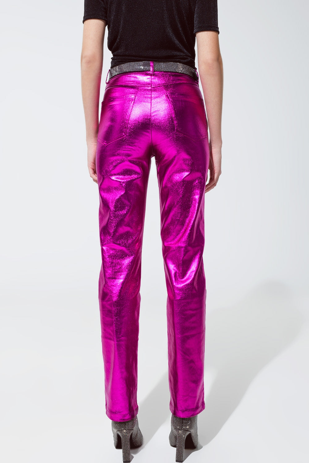 Fuchsia Straight Metallic Trousers - Festigal