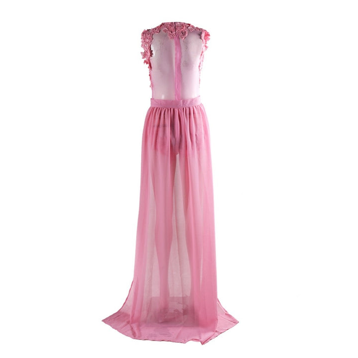 Pink Mesh Lace Maxi Dress - Festigal