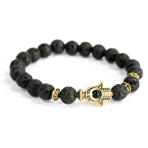 Gold Hamsa & Lava Stone Bracelet - Festigal