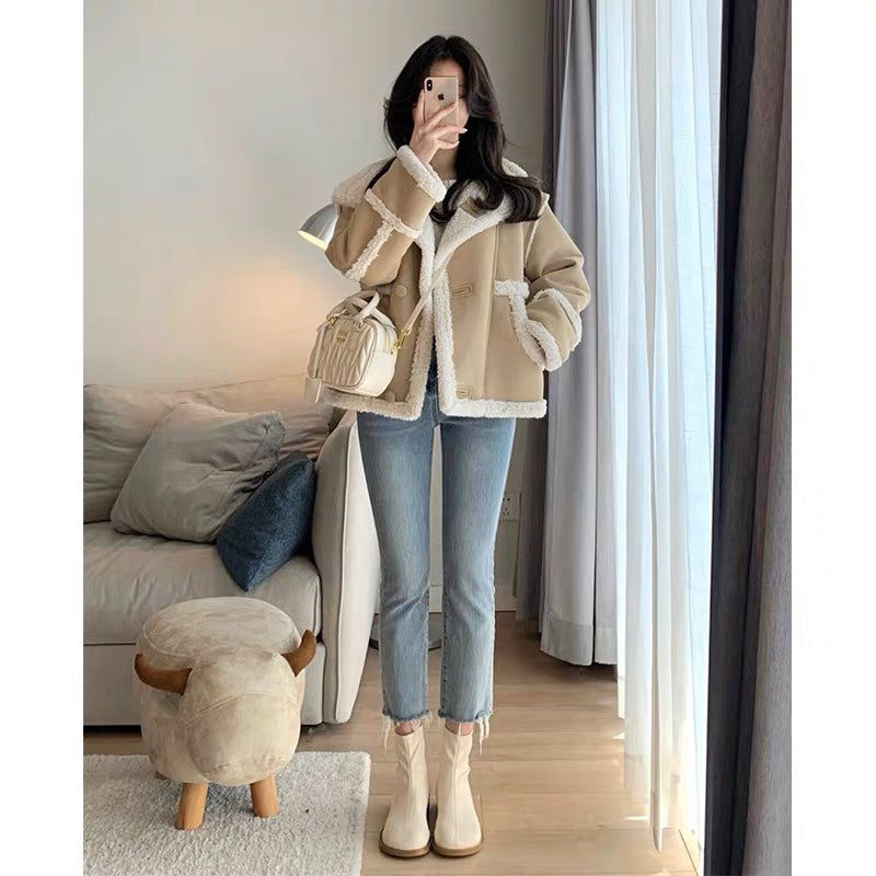 Tan Shearling Faux Leather Jacket - Festigal