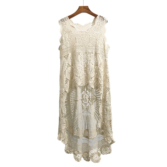 Crochet Lace Asymmetrical Beach Style Dress - Festigal