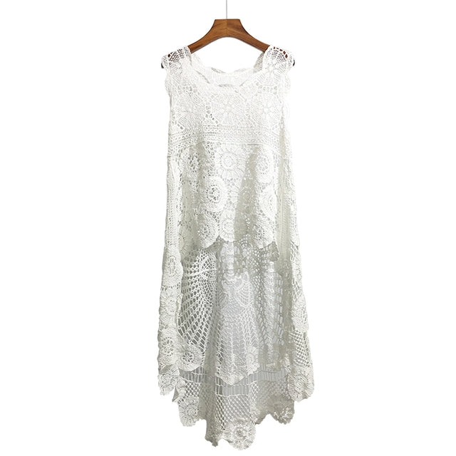 Crochet Lace Asymmetrical Beach Style Dress - Festigal
