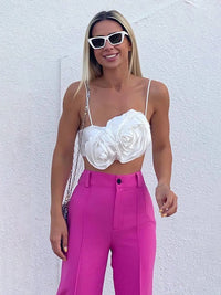 3D White Rose Cami Crop Top - Festigal