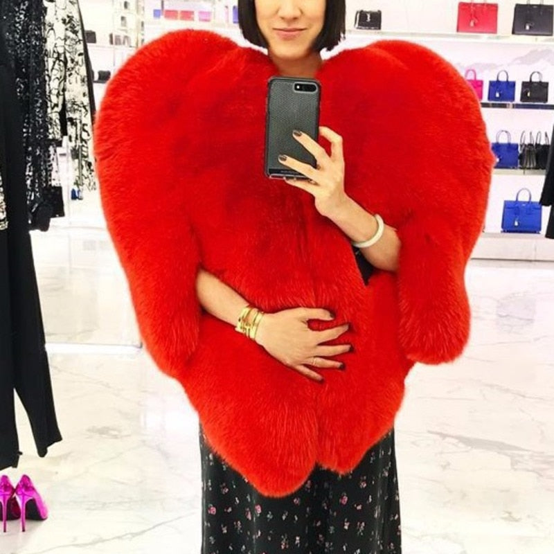 Statement Faux Fur Heart Cape - Festigal