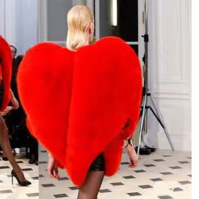 Statement Faux Fur Heart Cape - Festigal