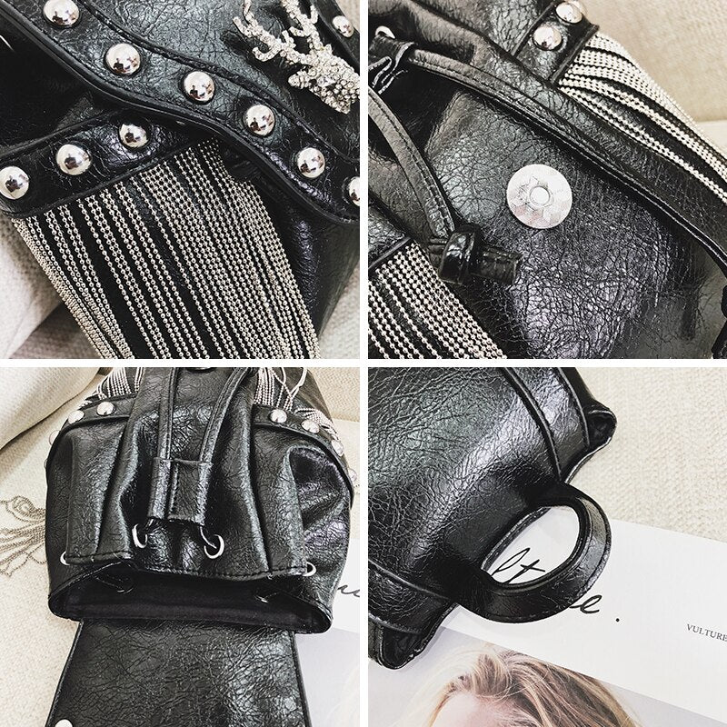 Embellished Stag Tassel Crossbody Bag - Festigal