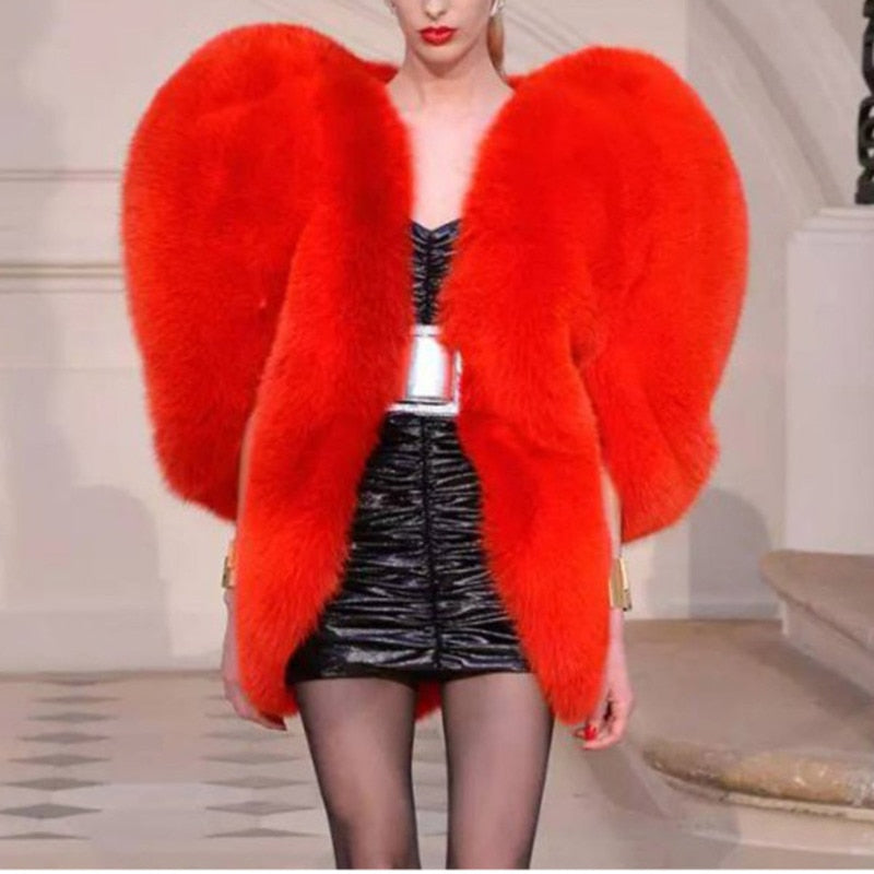 Statement Faux Fur Heart Cape - Festigal