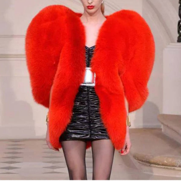 Statement Faux Fur Heart Cape - Festigal