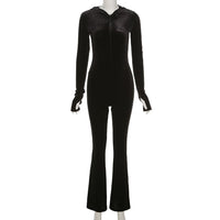 Hooded Black Velvet Jumpsuit - Festigal