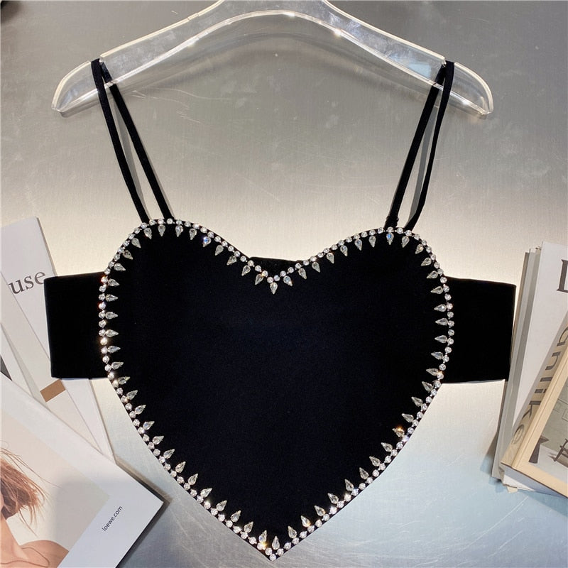 Heart Shaped Rhinestone Crop Top - Festigal