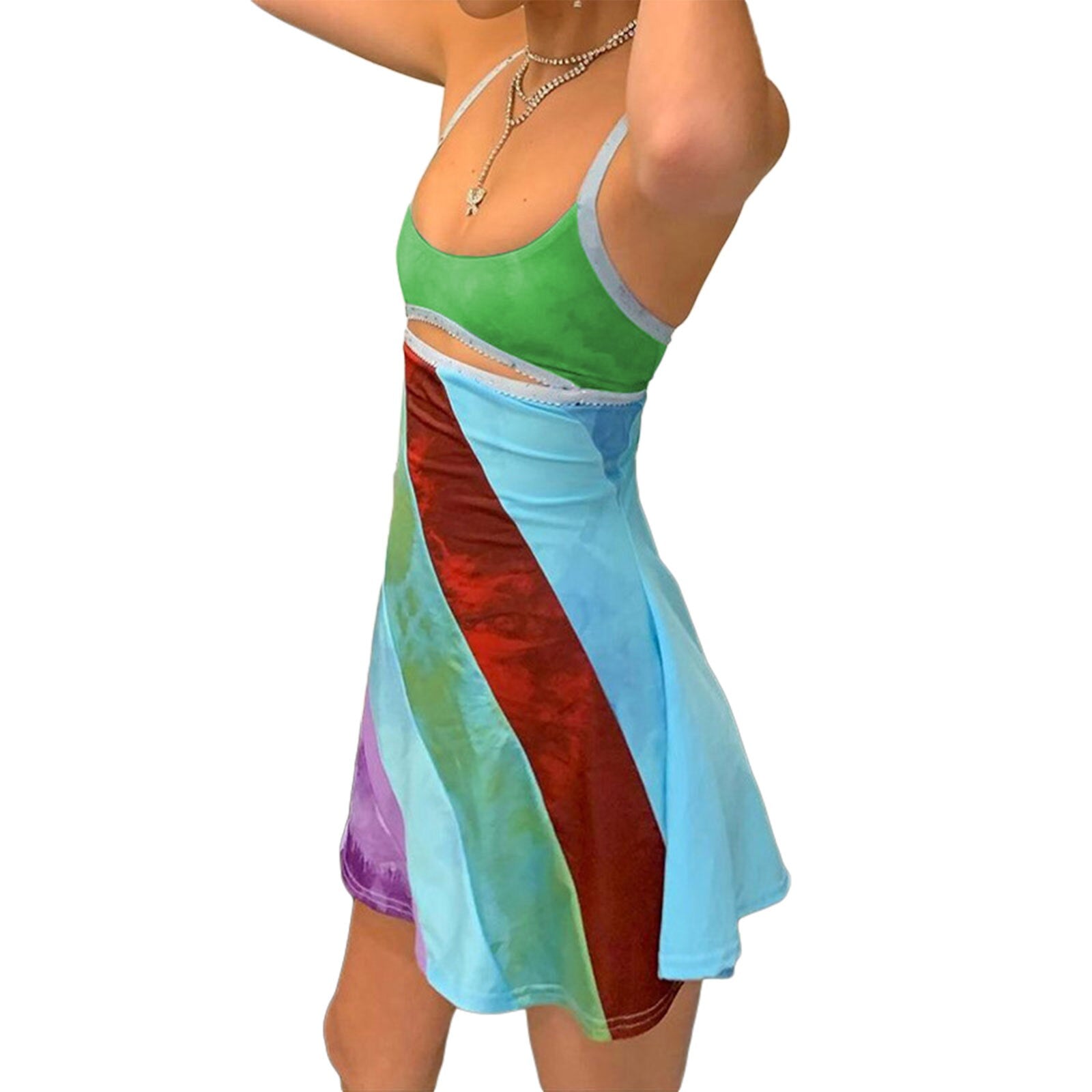 Rainbow Cut Out Mini Dress - Festigal