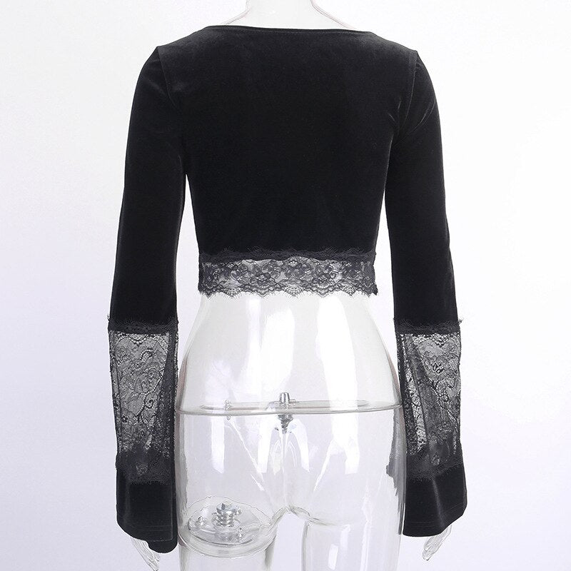 Velvet Lace Insert Crop Top - Festigal