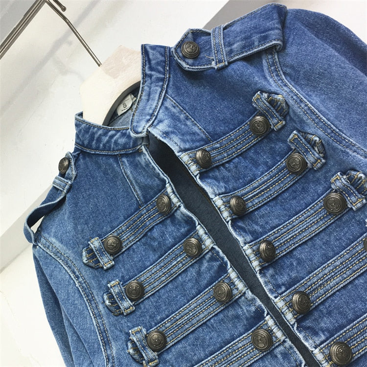 Retro Military Style Denim Jacket - Festigal