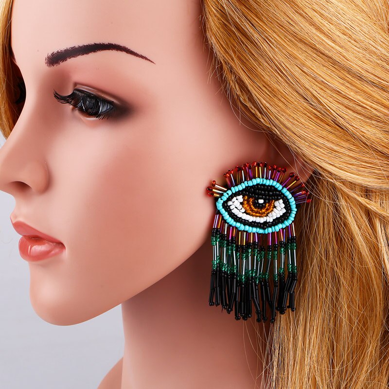 Evil Eye Beaded Tassel Earrings - Festigal