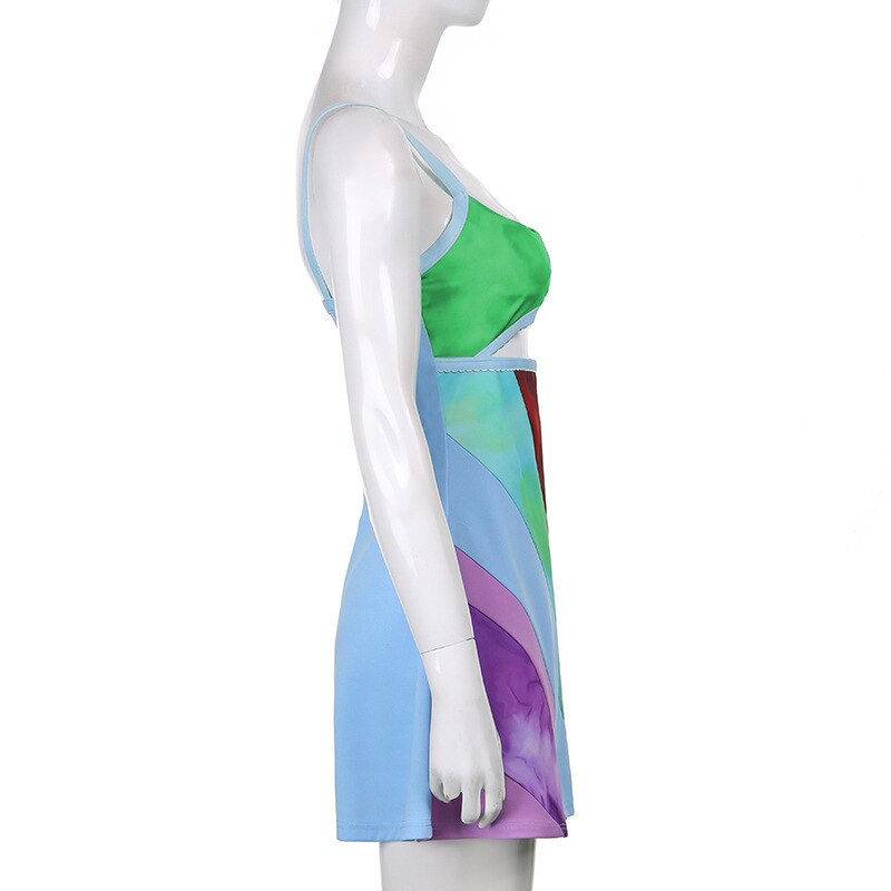 Rainbow Cut Out Mini Dress - Festigal