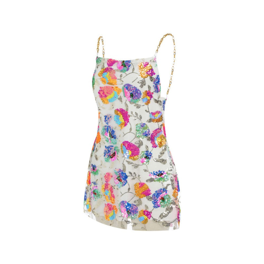 Backless Embellished Chain Strap Dress - Festigal