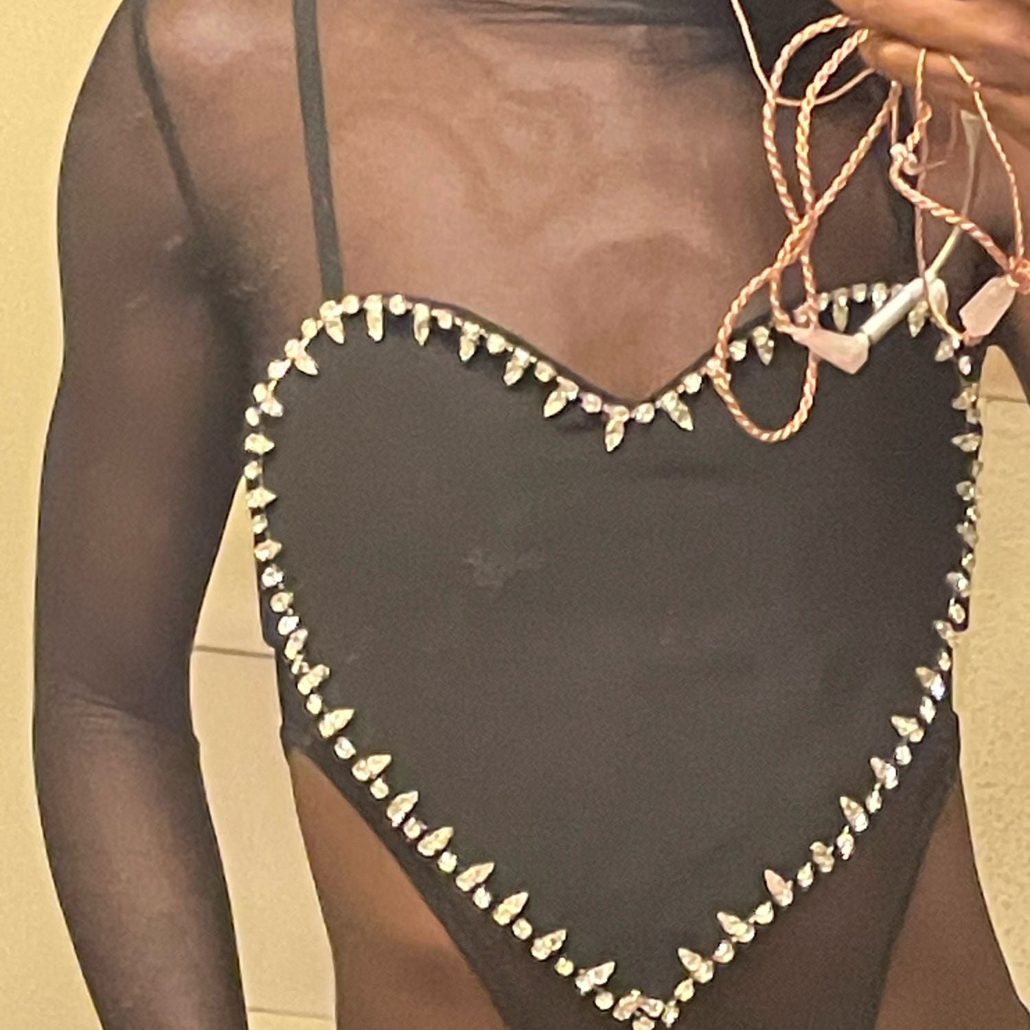 Heart Shaped Rhinestone Crop Top - Festigal