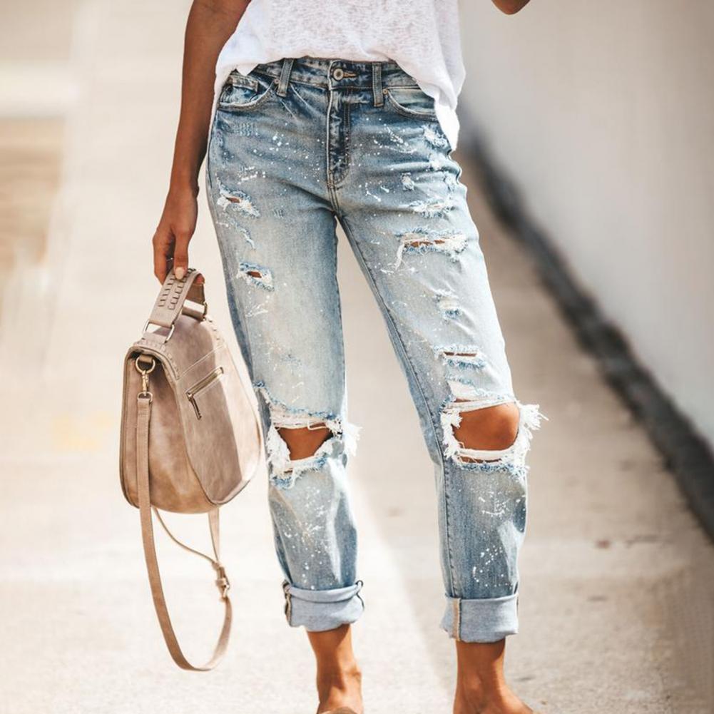 Mid Waist Ripped Splashed Jeans - Festigal