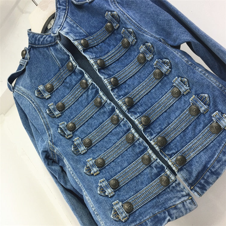 Retro Military Style Denim Jacket - Festigal