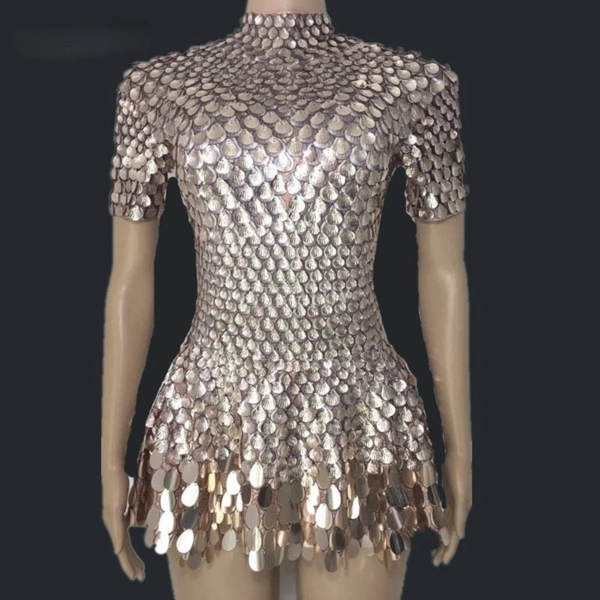 Shimmering Sequins Mermaid Leotard Micro Dress - Festigal