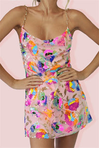 Backless Embellished Chain Strap Dress - Festigal
