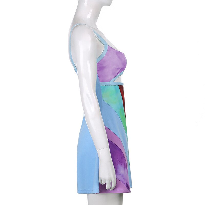 Rainbow Cut Out Mini Dress - Festigal