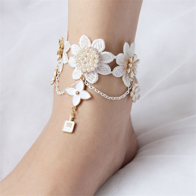 Boho White Lace Anklet - Festigal