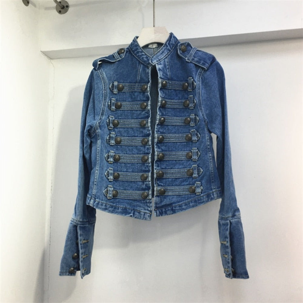 Retro Military Style Denim Jacket - Festigal
