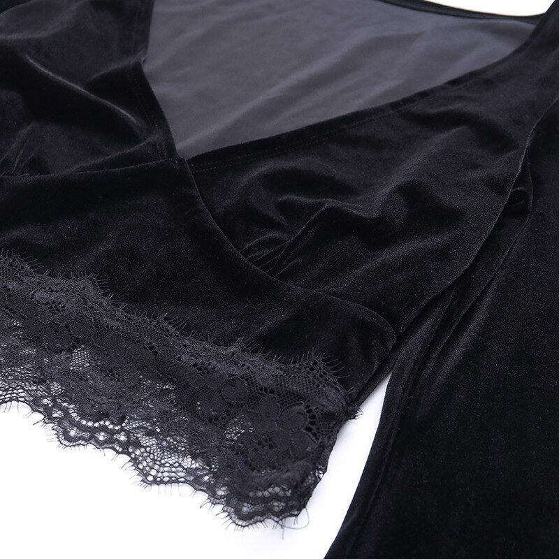 Velvet Lace Insert Crop Top - Festigal