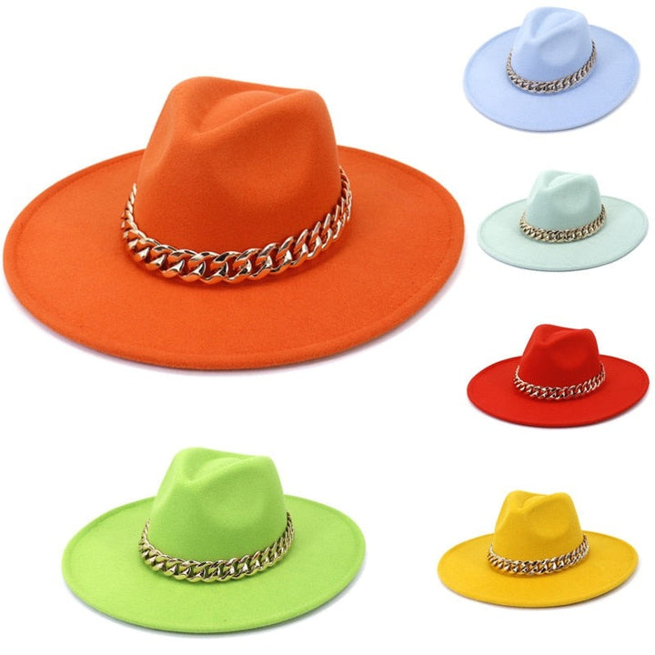 Classic Fedora Hat with gold chain - Festigal