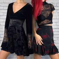 Velvet Lace Insert Crop Top - Festigal