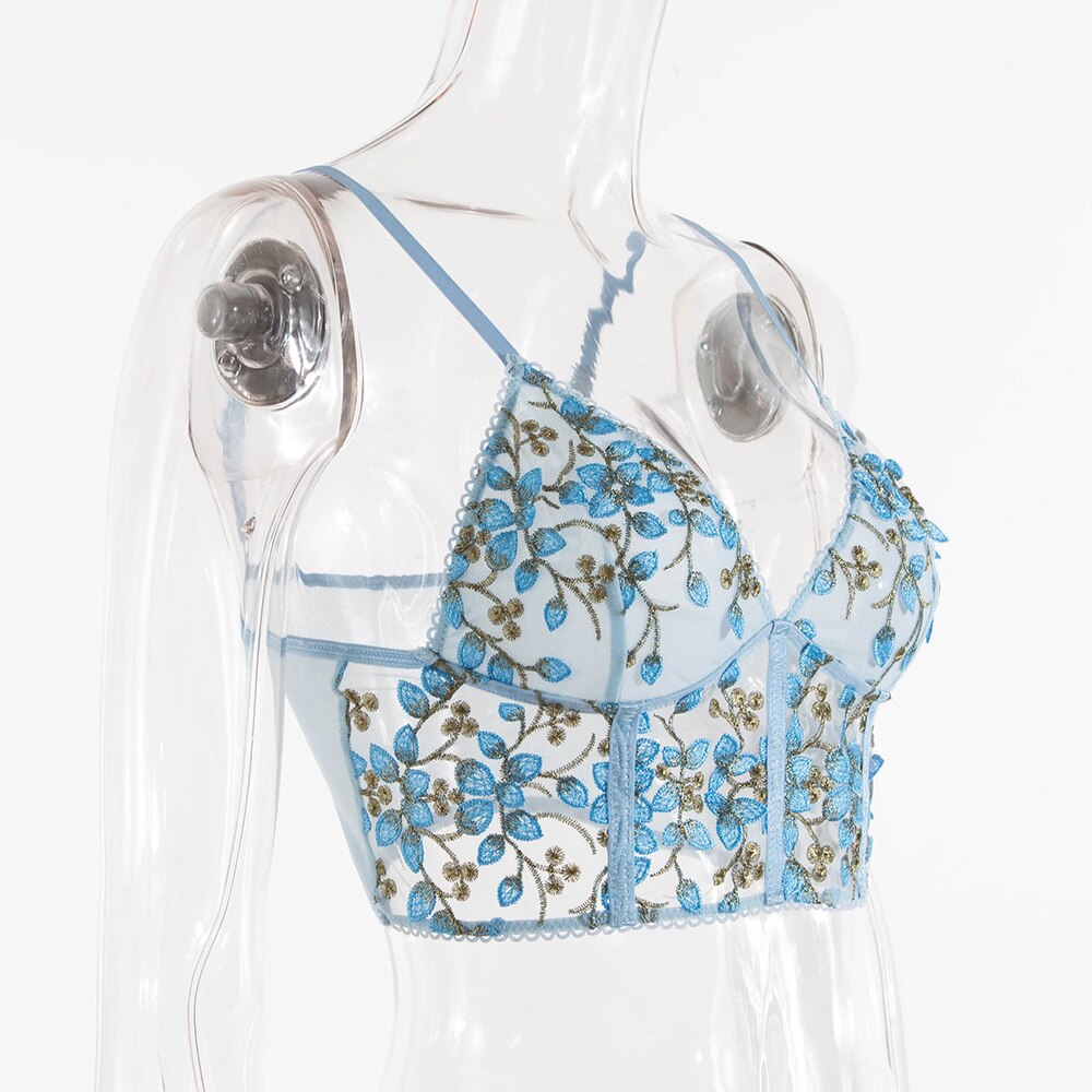 Blue Flower Mesh Lace Corset - Festigal