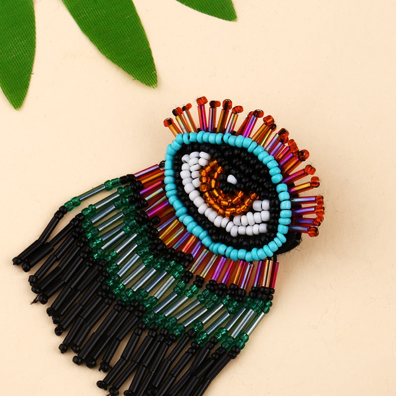 Evil Eye Beaded Tassel Earrings - Festigal