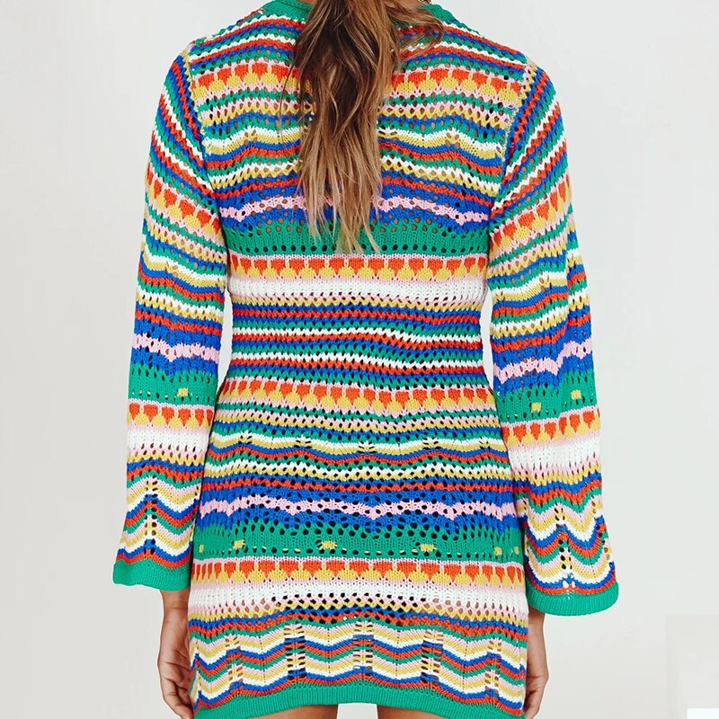 Colourful Striped Knitted/Crochet Dress - Festigal