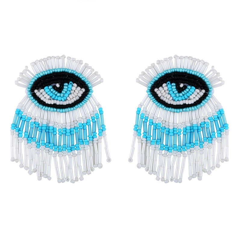 Evil Eye Beaded Tassel Earrings - Festigal