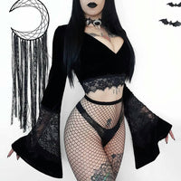 Velvet Lace Insert Crop Top - Festigal