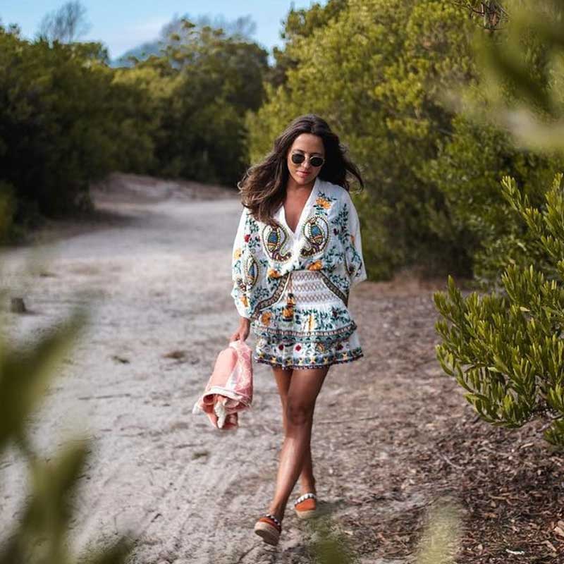 Boho Embroidered Floral Two Piece - Festigal