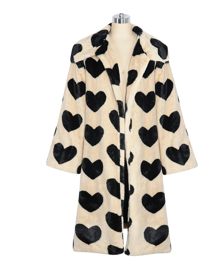 Faux Fur Heart Long Winter Coat - Festigal