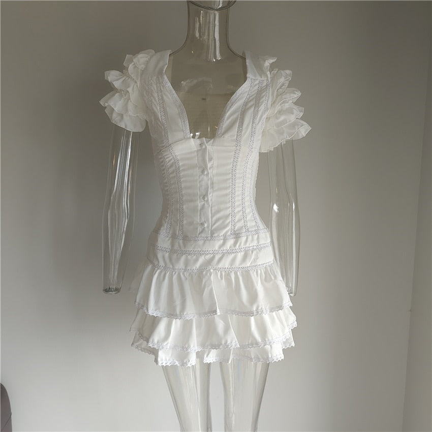Plunging Floral Ruffle Dress - Festigal