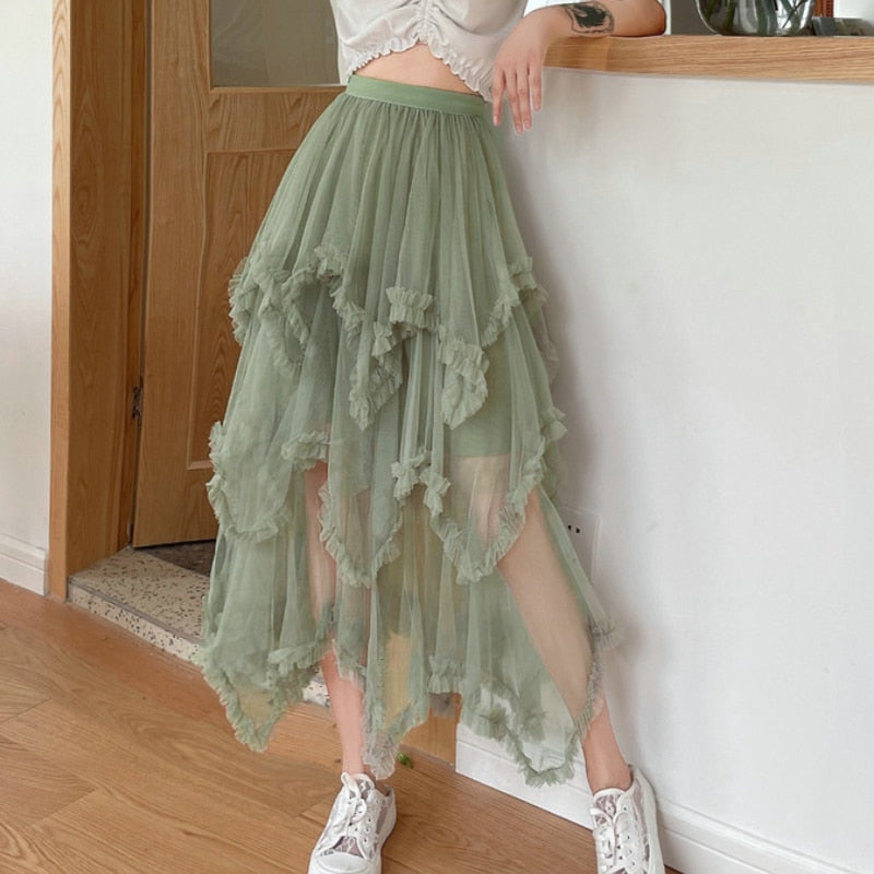 Gauze Asymmetrical Midi Skirt - Festigal