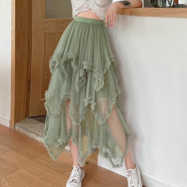 Gauze Asymmetrical Midi Skirt - Festigal