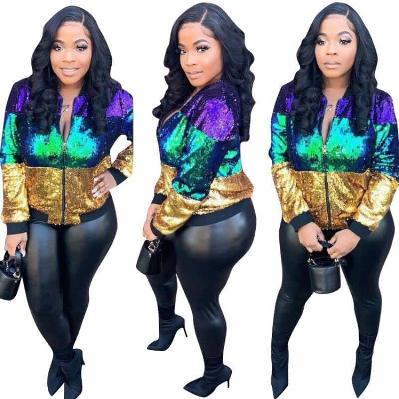 Striped Sequin Bomber Jacket - Festigal