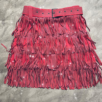 Western Rhinestone Tassel Skirt & Top Set - Festigal