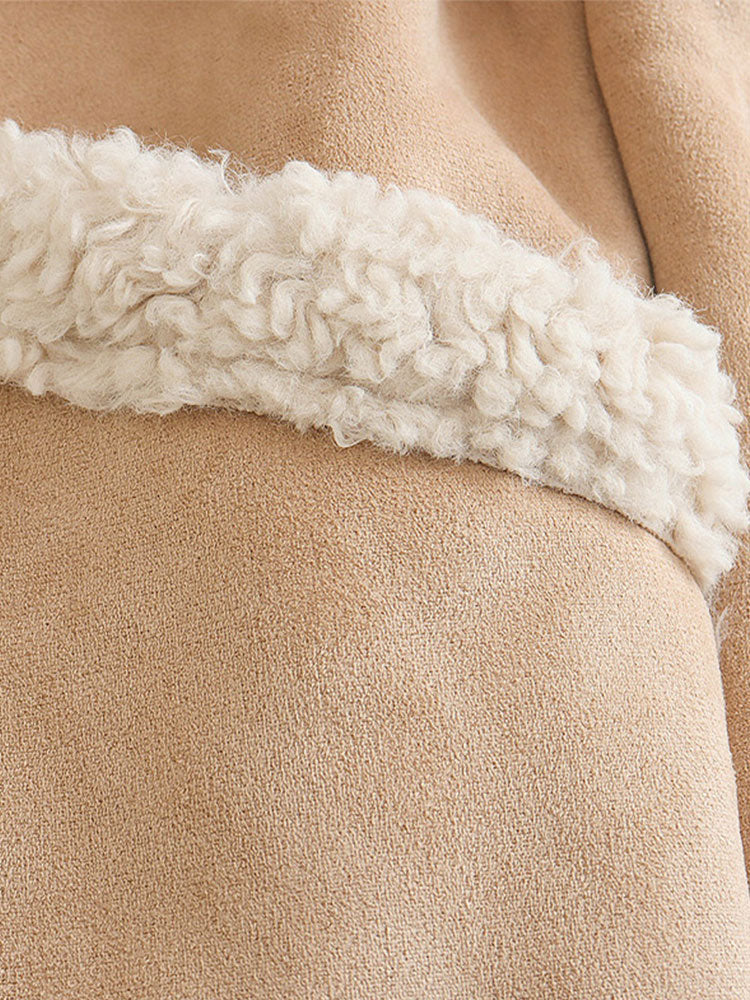 Tan Shearling Faux Leather Jacket - Festigal