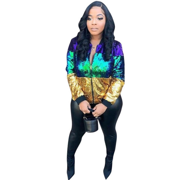 Striped Sequin Bomber Jacket - Festigal
