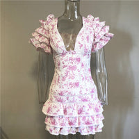 Plunging Floral Ruffle Dress - Festigal