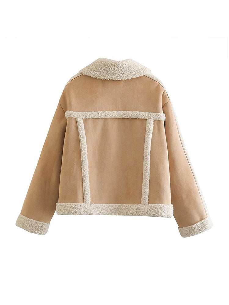 Tan Shearling Faux Leather Jacket - Festigal